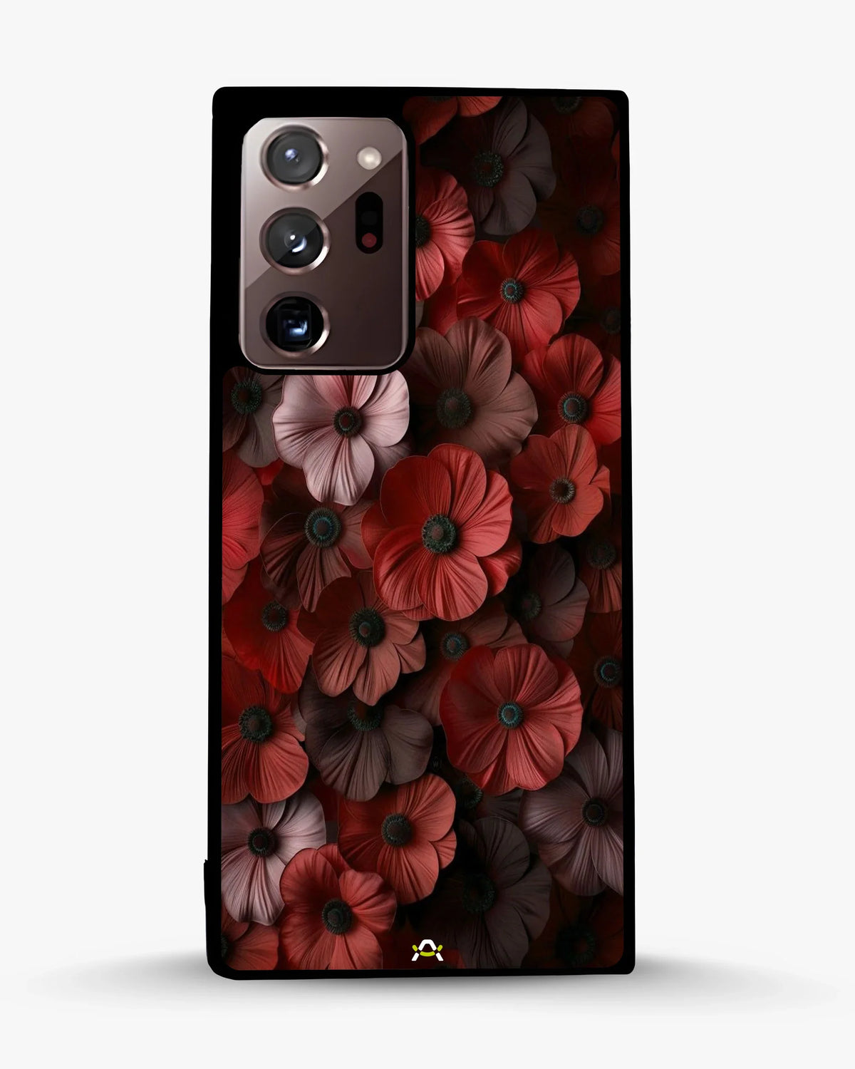 Crimson Floral Phone Case - Bold Botanical Print on Charcoal for iPhone, Samsung, Pixel, OnePlus & Vivo