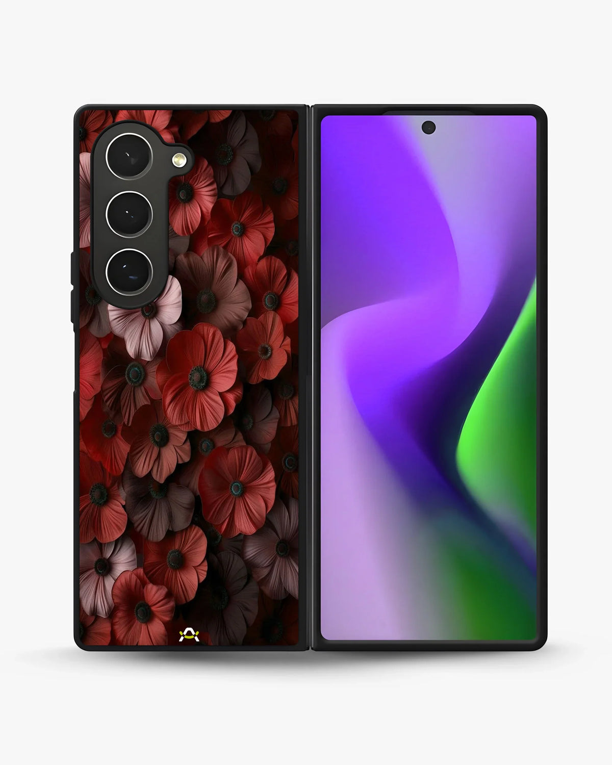 Crimson Floral Phone Case - Bold Botanical Print on Charcoal for iPhone, Samsung, Pixel, OnePlus & Vivo