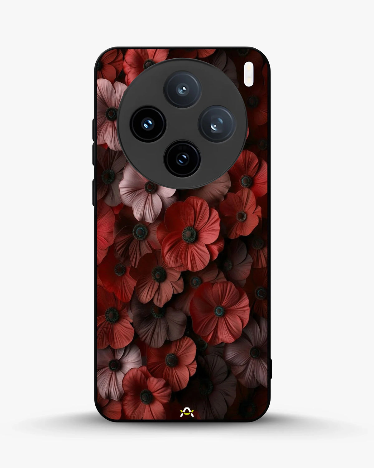 Crimson Floral Phone Case - Bold Botanical Print on Charcoal for iPhone, Samsung, Pixel, OnePlus & Vivo