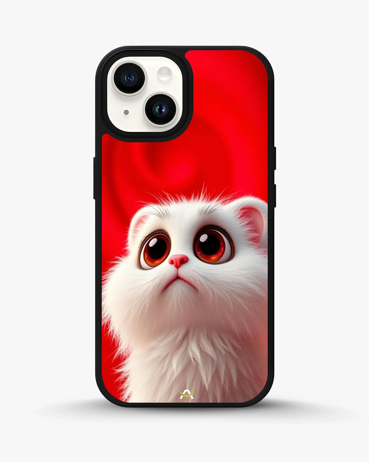 Fluffy White Cat Phone Case - Cute Red Background Print for iPhone, Samsung, Pixel, OnePlus & Vivo