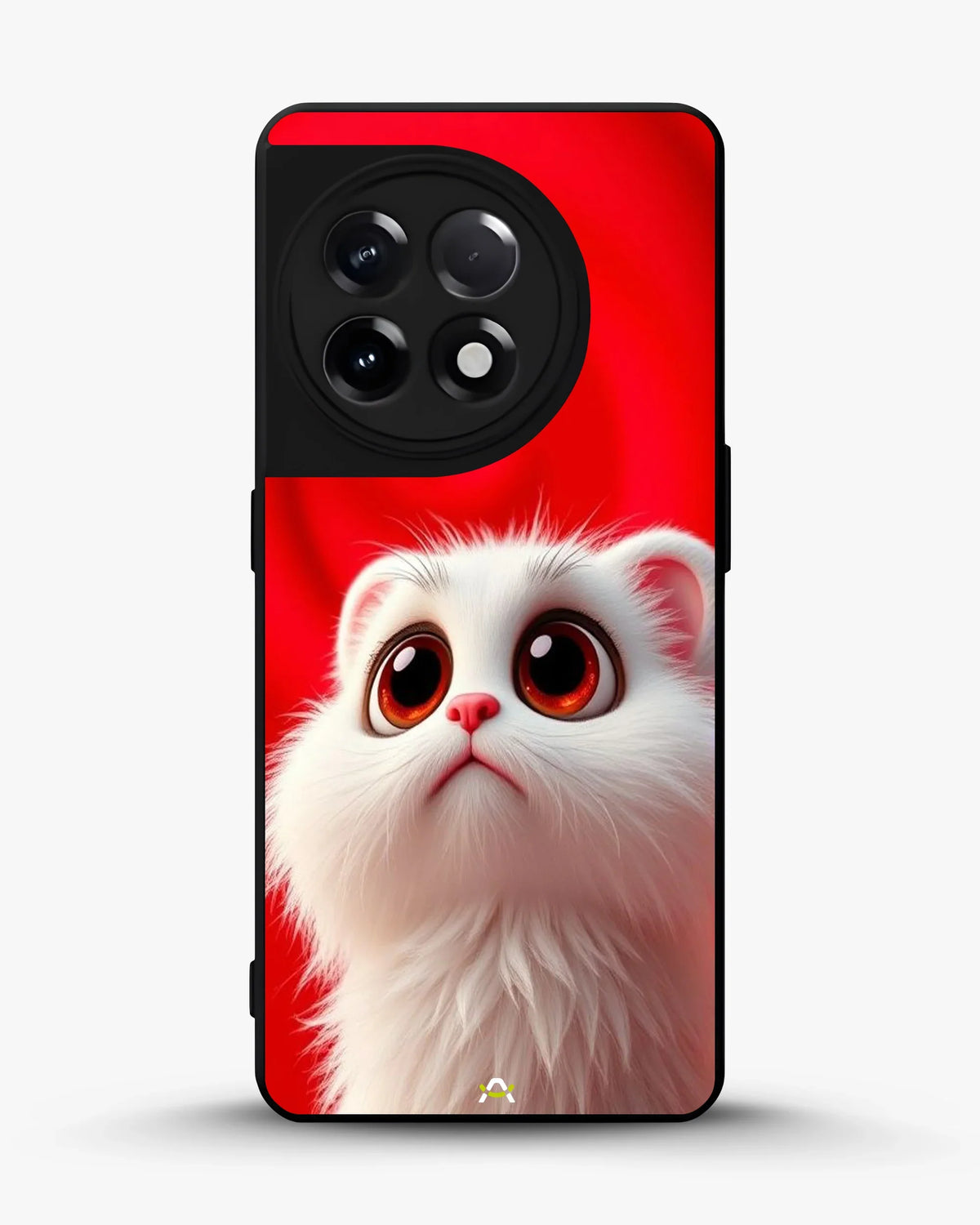 Fluffy White Cat Phone Case - Cute Red Background Print for iPhone, Samsung, Pixel, OnePlus & Vivo