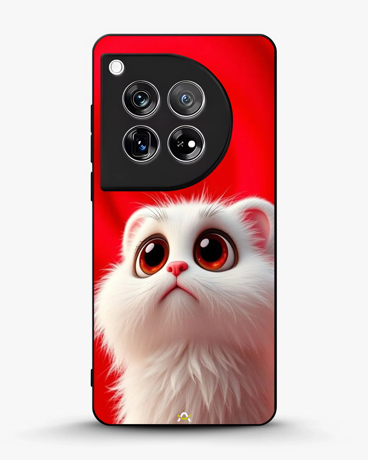Fluffy White Cat Phone Case - Cute Red Background Print for iPhone, Samsung, Pixel, OnePlus & Vivo