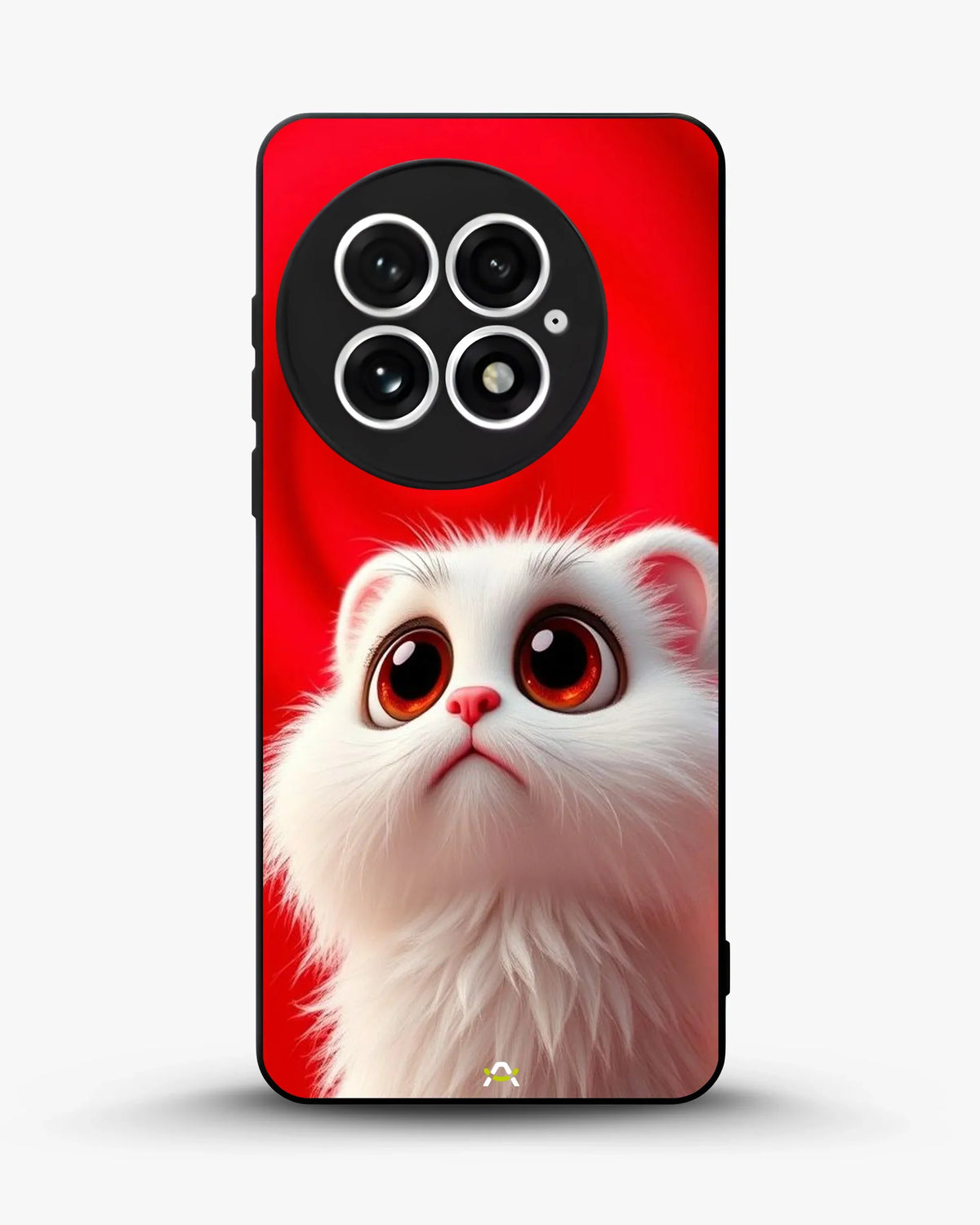 Fluffy White Cat Phone Case - Cute Red Background Print for iPhone, Samsung, Pixel, OnePlus & Vivo