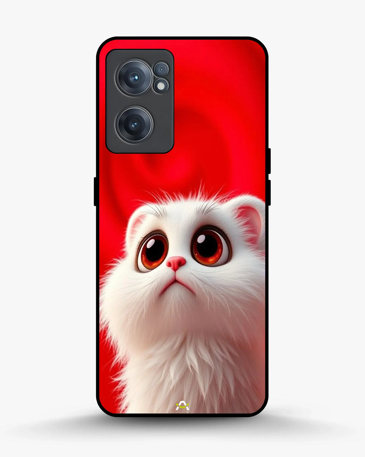 Fluffy White Cat Phone Case - Cute Red Background Print for iPhone, Samsung, Pixel, OnePlus & Vivo