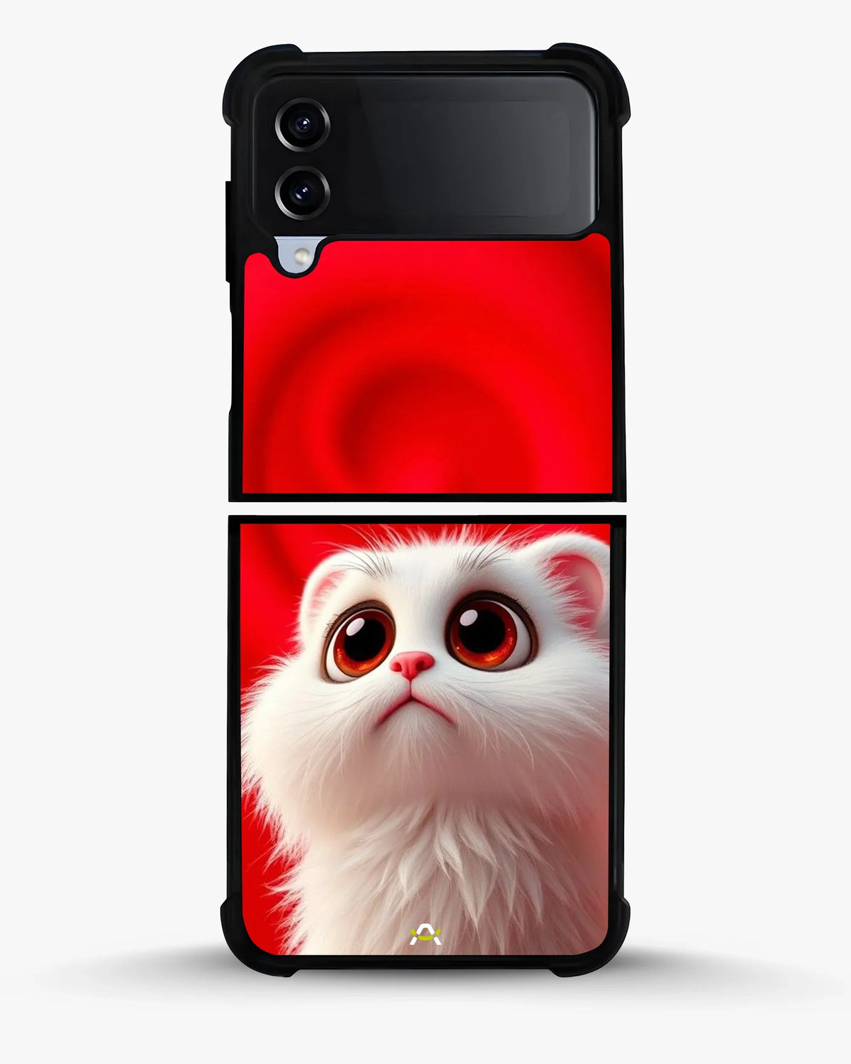 Fluffy White Cat Phone Case - Cute Red Background Print for iPhone, Samsung, Pixel, OnePlus & Vivo