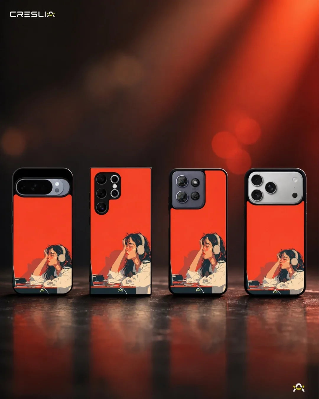 Girl With Headphones Phone Case - Relaxed Orange Art Print for iPhone, Samsung, Pixel, OnePlus & Vivo