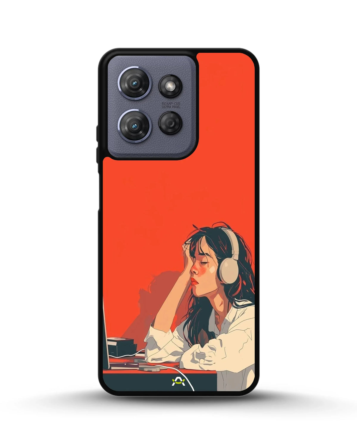 Girl With Headphones Phone Case - Relaxed Orange Art Print for iPhone, Samsung, Pixel, OnePlus & Vivo