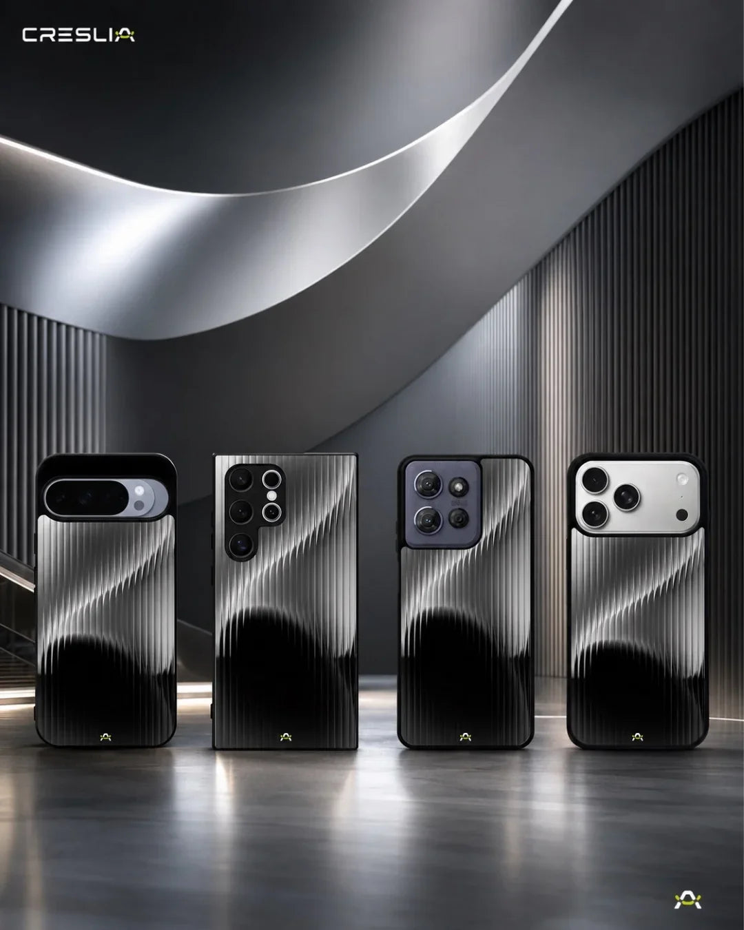 Gradient Stripes Phone Case - Black & Silver Abstract Print for iPhone, Samsung, Pixel, OnePlus & Vivo