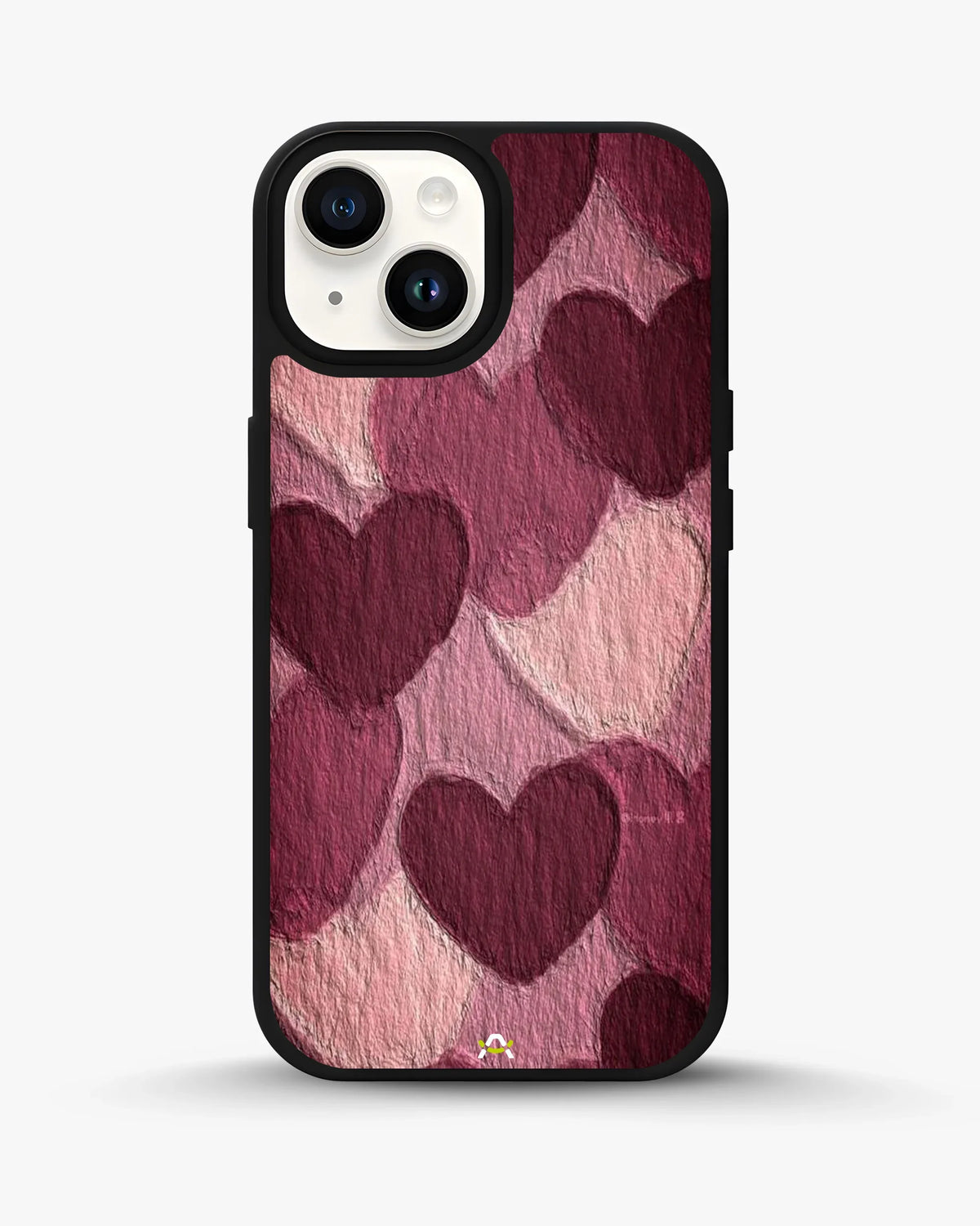 Hearts Pattern Phone Case - Textured Burgundy & Pink Print for iPhone, Samsung, Pixel, OnePlus & Vivo