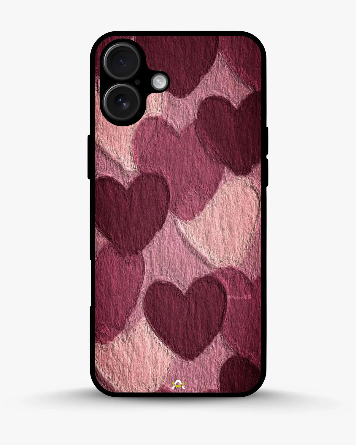 Hearts Pattern Phone Case - Textured Burgundy & Pink Print for iPhone, Samsung, Pixel, OnePlus & Vivo