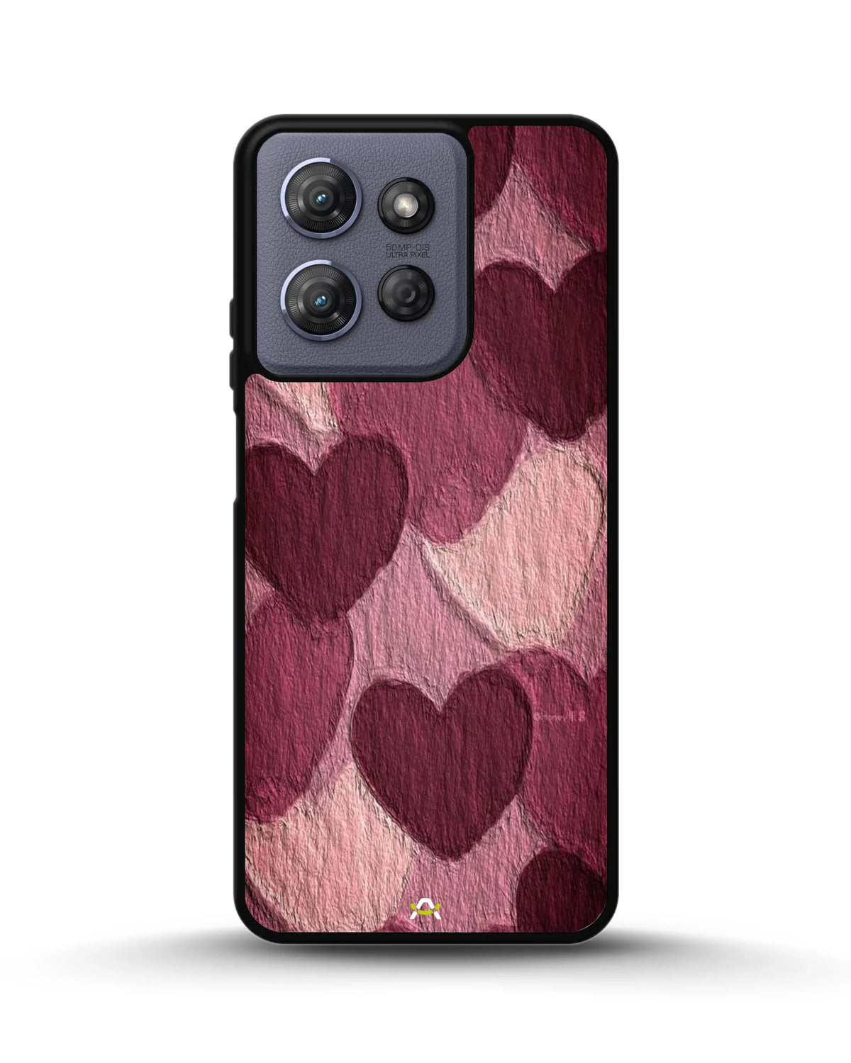 Hearts Pattern Phone Case - Textured Burgundy & Pink Print for iPhone, Samsung, Pixel, OnePlus & Vivo