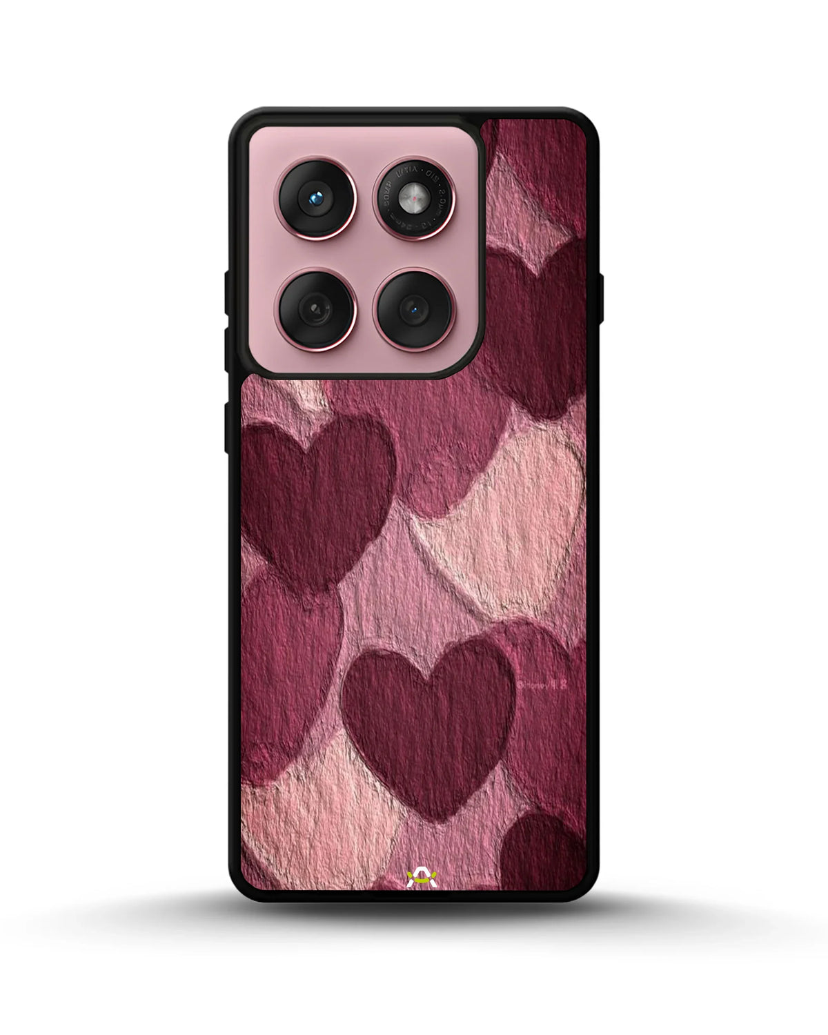 Hearts Pattern Phone Case - Textured Burgundy & Pink Print for iPhone, Samsung, Pixel, OnePlus & Vivo