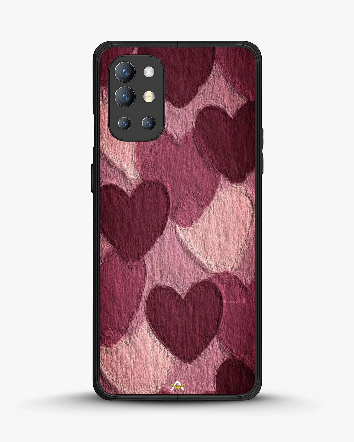 Hearts Pattern Phone Case - Textured Burgundy & Pink Print for iPhone, Samsung, Pixel, OnePlus & Vivo