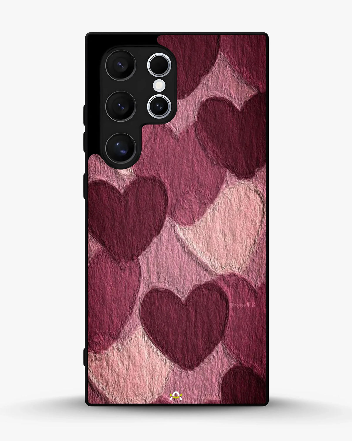 Hearts Pattern Phone Case - Textured Burgundy & Pink Print for iPhone, Samsung, Pixel, OnePlus & Vivo