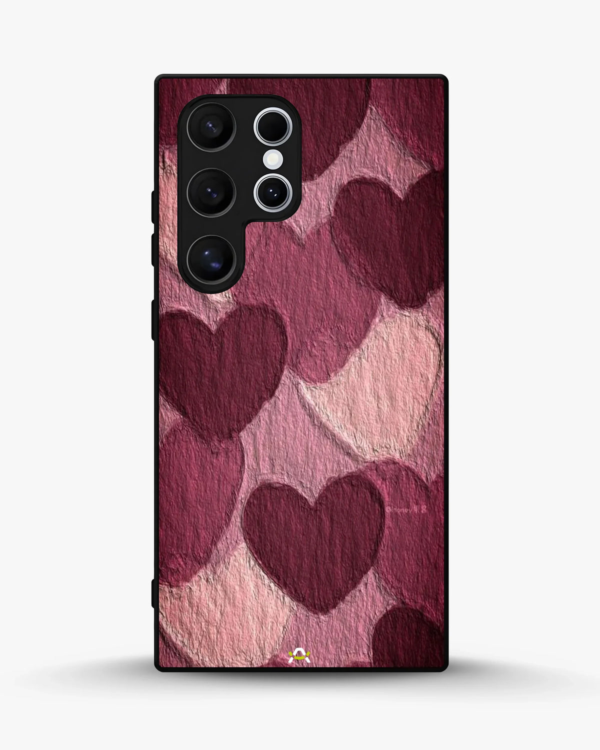 Hearts Pattern Phone Case - Textured Burgundy & Pink Print for iPhone, Samsung, Pixel, OnePlus & Vivo