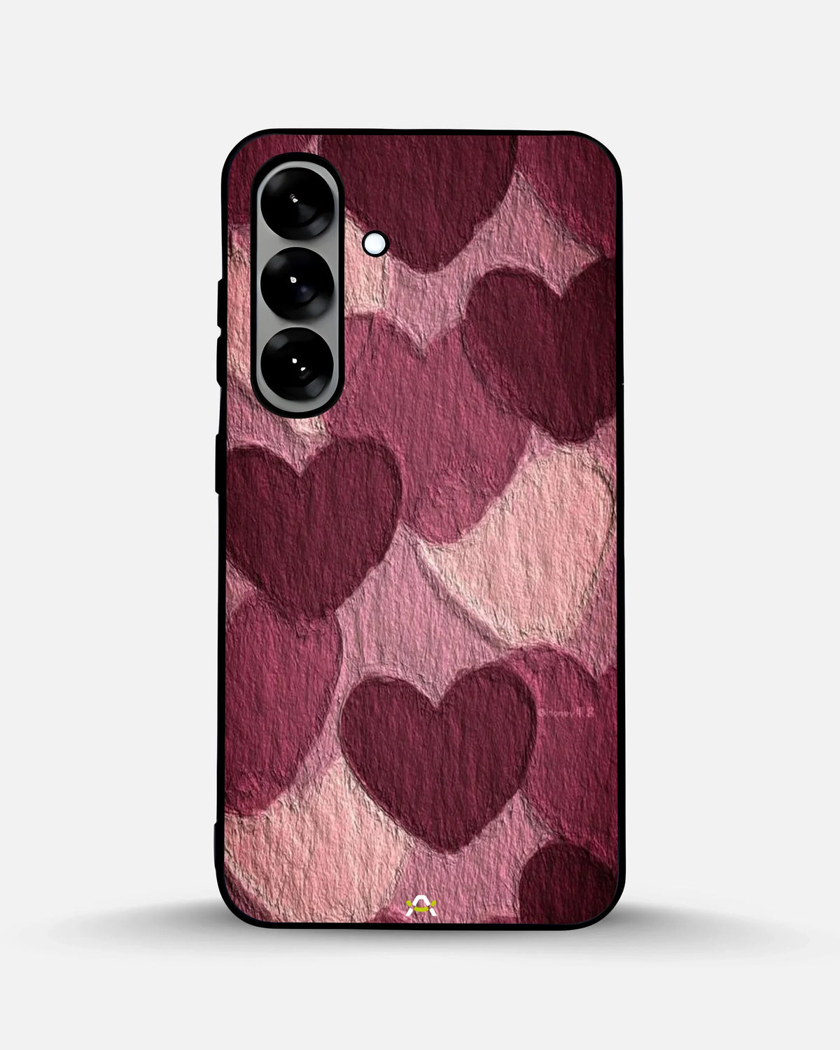 Hearts Pattern Phone Case - Textured Burgundy & Pink Print for iPhone, Samsung, Pixel, OnePlus & Vivo
