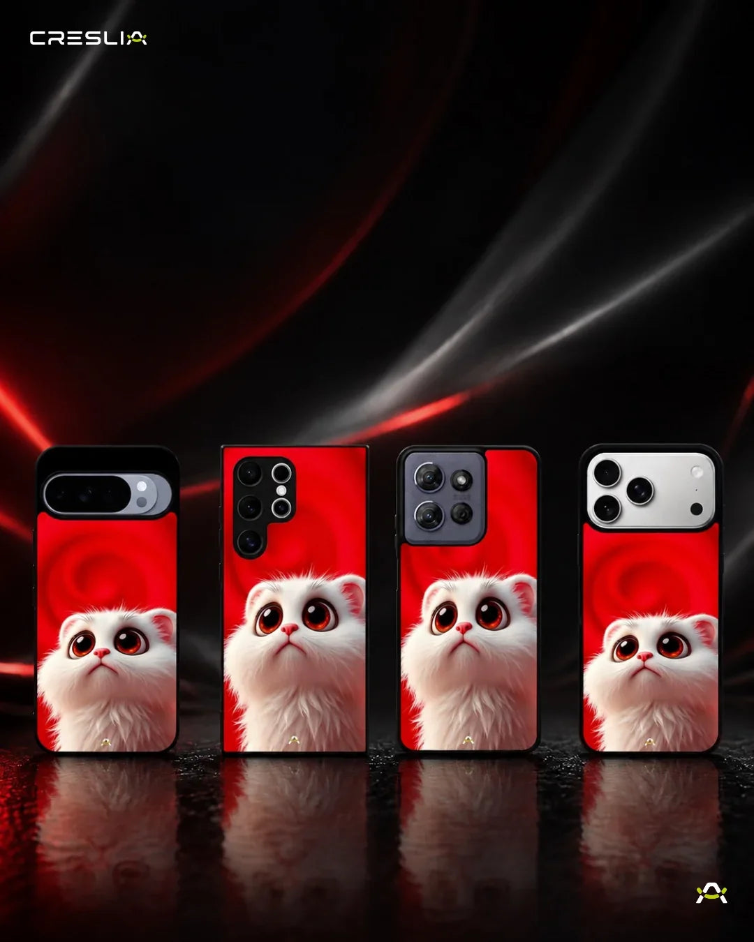 Cute White Kitten Phone Case - Fluffy Kitten Print on Red Backdrop for iPhone, Samsung, Pixel, OnePlus & Vivo