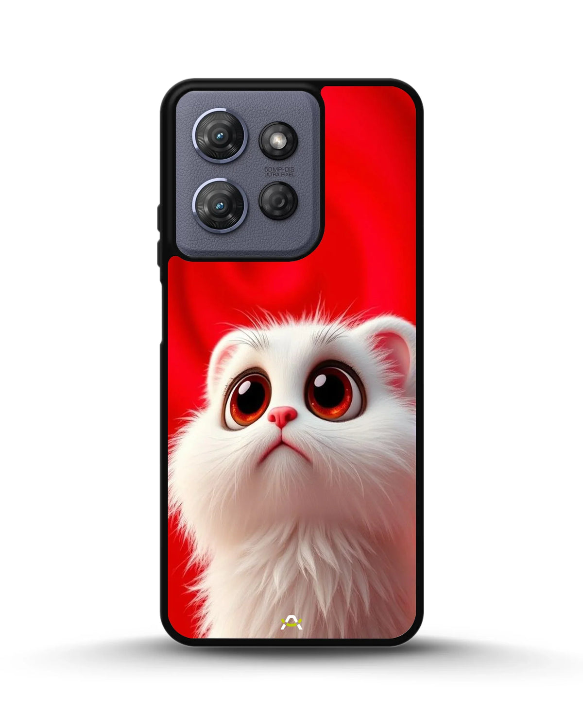 Cute White Kitten Phone Case - Fluffy Kitten Print on Red Backdrop for iPhone, Samsung, Pixel, OnePlus & Vivo