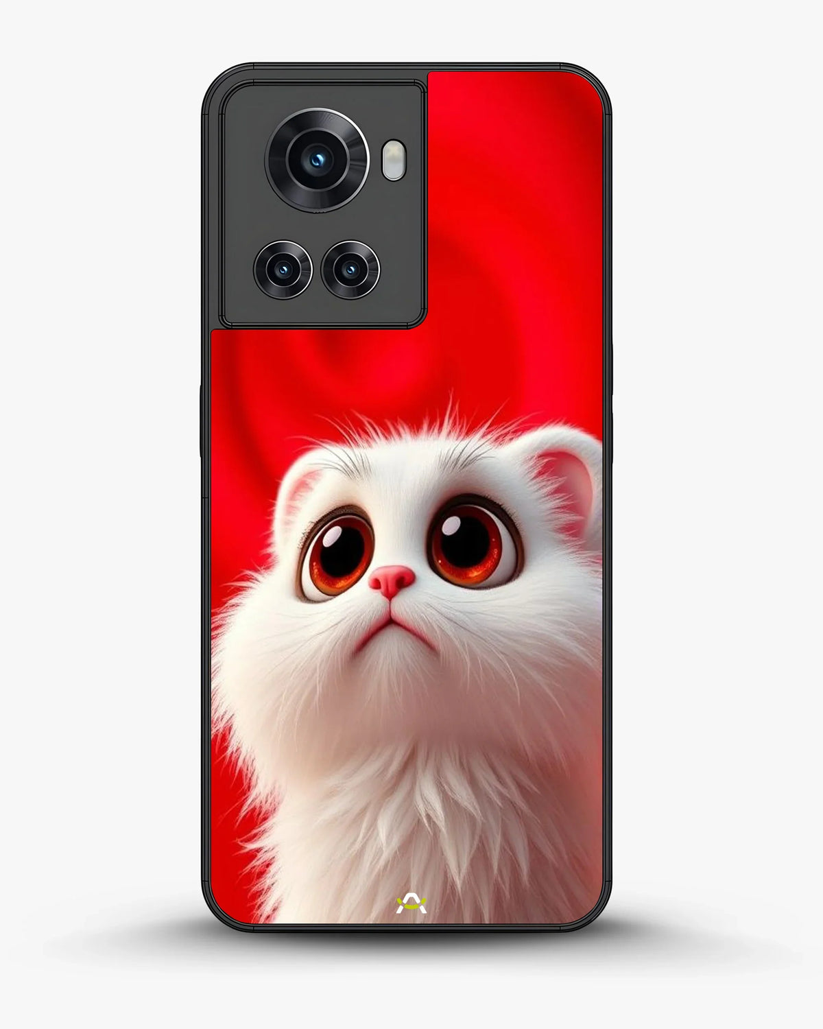 Cute White Kitten Phone Case - Fluffy Kitten Print on Red Backdrop for iPhone, Samsung, Pixel, OnePlus & Vivo