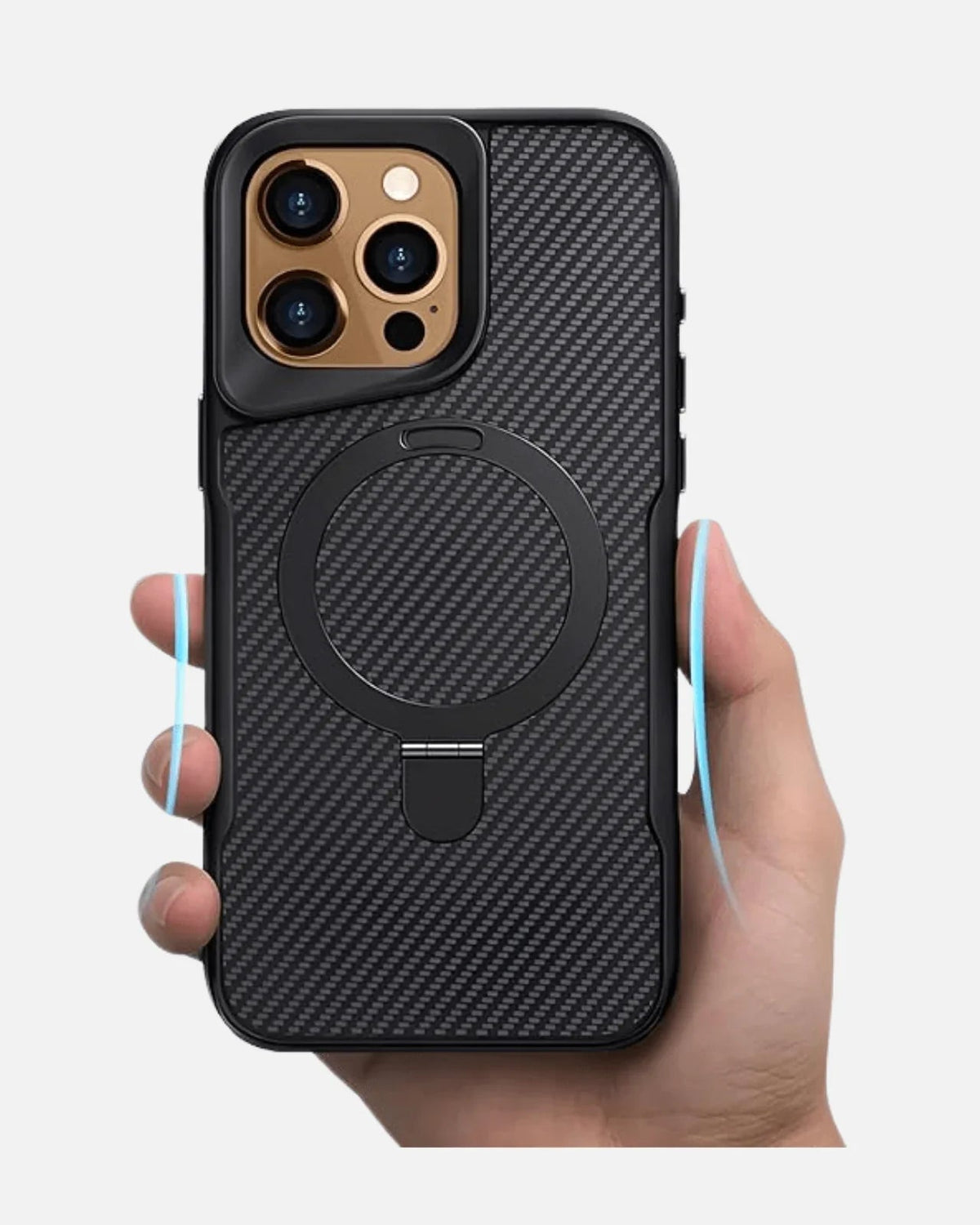Magnetic kickstand Case– iPhone 16 Pro Max – Black – Armor Carbon Fiber Series