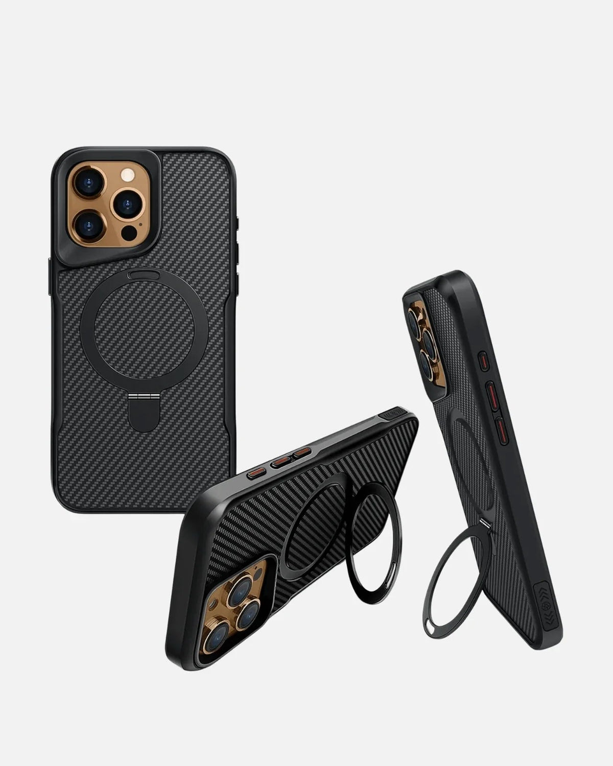 Magnetic kickstand Case– iPhone 16 Pro Max – Black – Armor Carbon Fiber Series