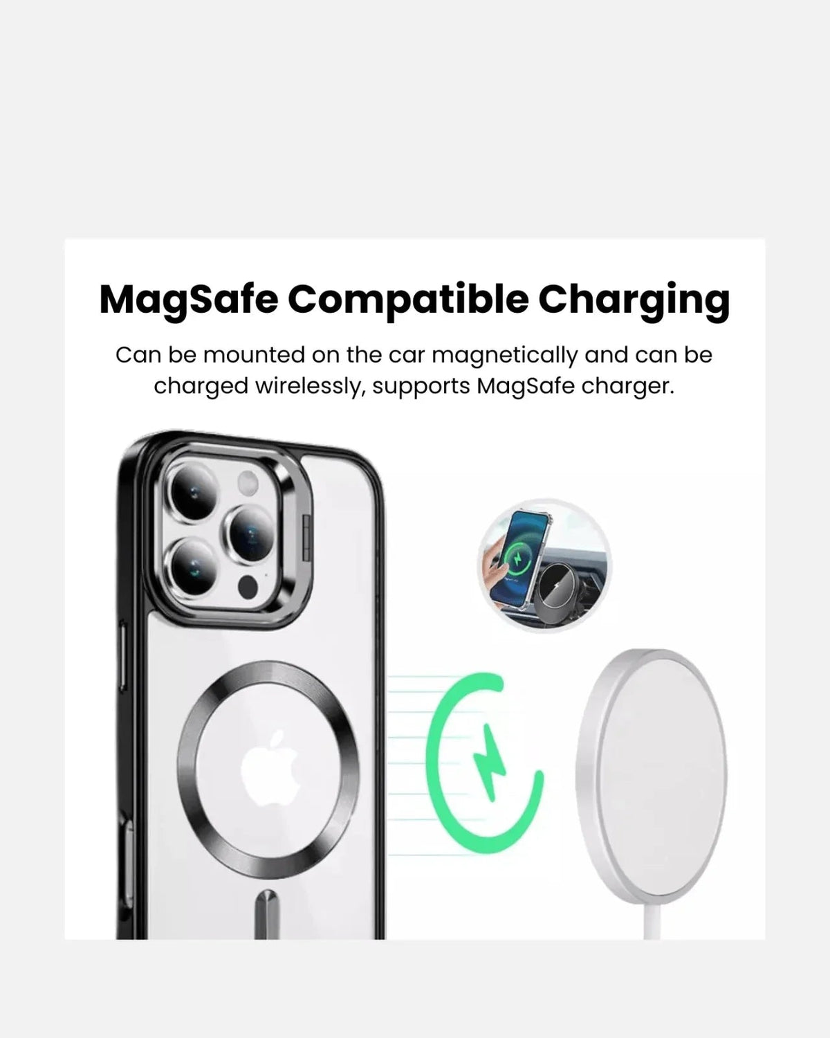 MagSafe Metallic Ring Stand Case β iPhone 16 Pro Max β Black / Rose Gold β Clear Shockproof Cover with Kickstand