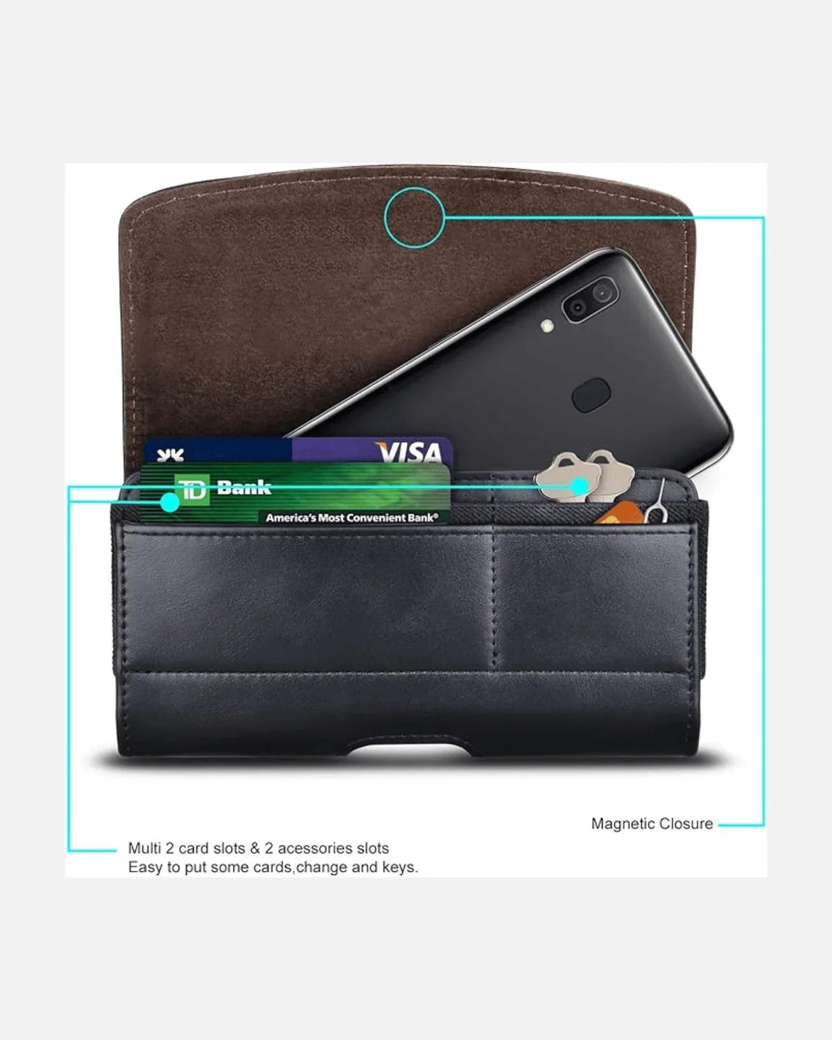 Multi-Slot Pouch Case – Universal (Large) – Black – PU Leather Phone & Accessory Holder