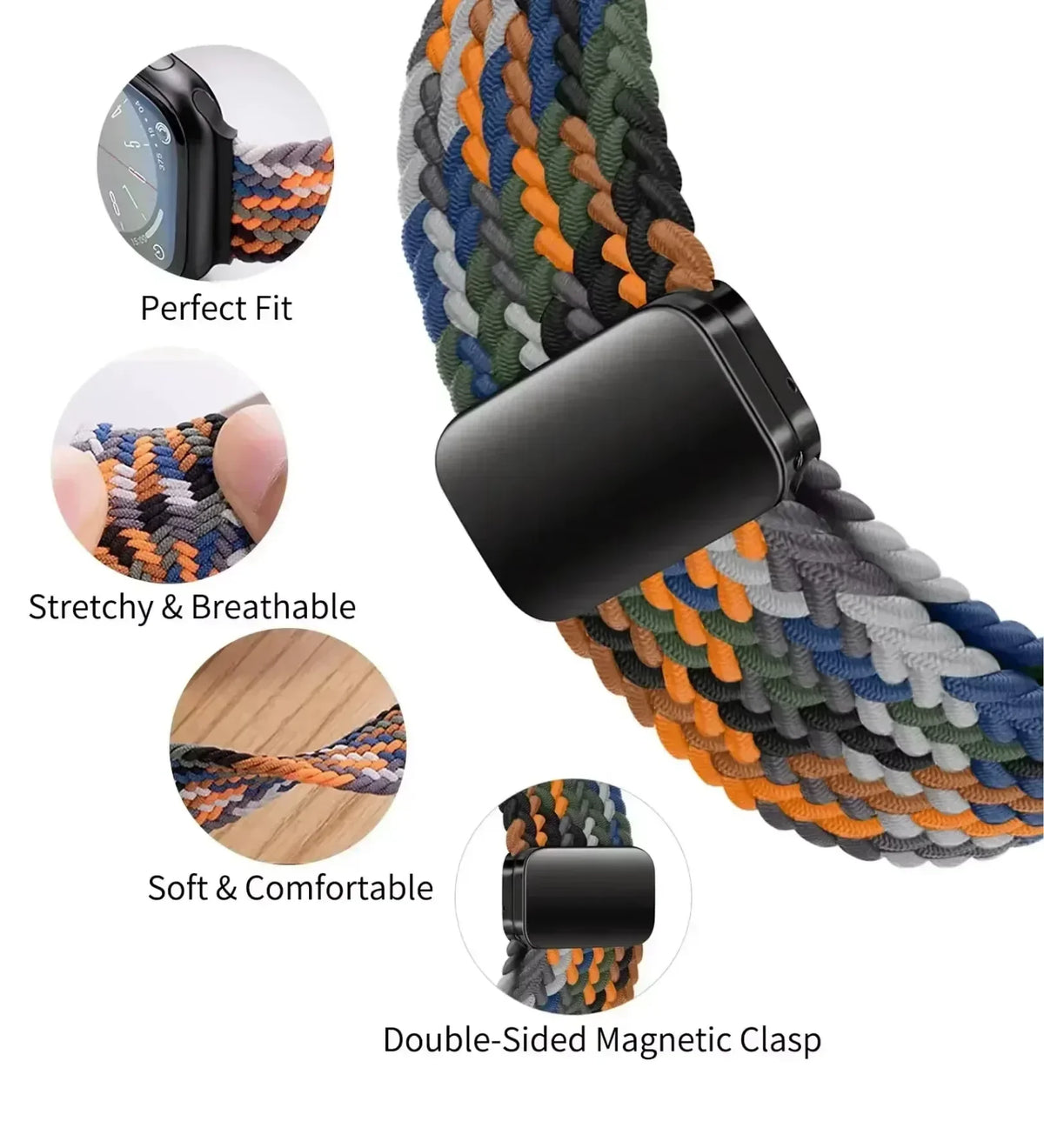 Magnetic Buckle Braided Loop Band for Apple Watch - Brown Nylon Strap