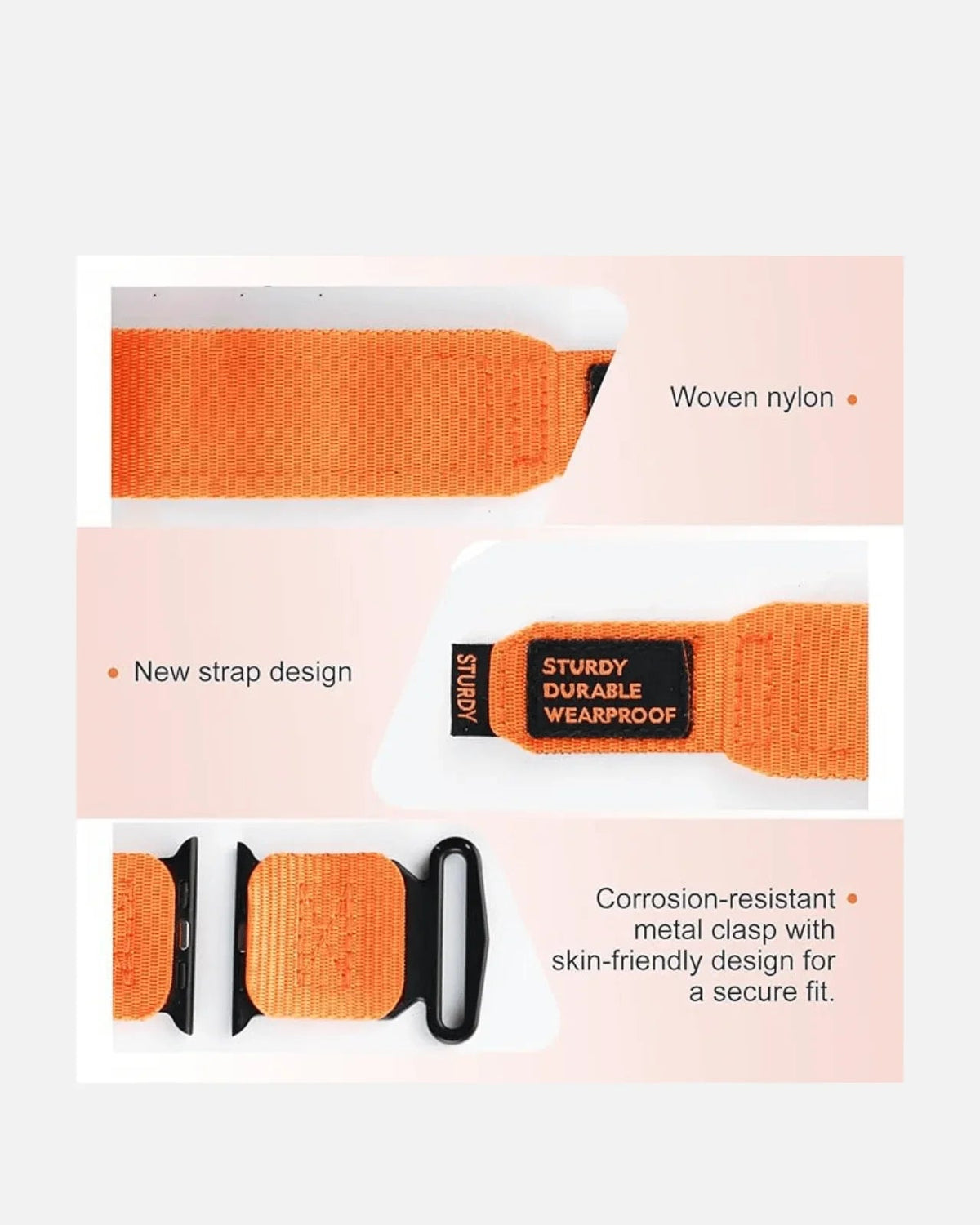Rugged Nylon Band – Apple Watch 42/44/45/49mm – Orange – Alpine Loop Series