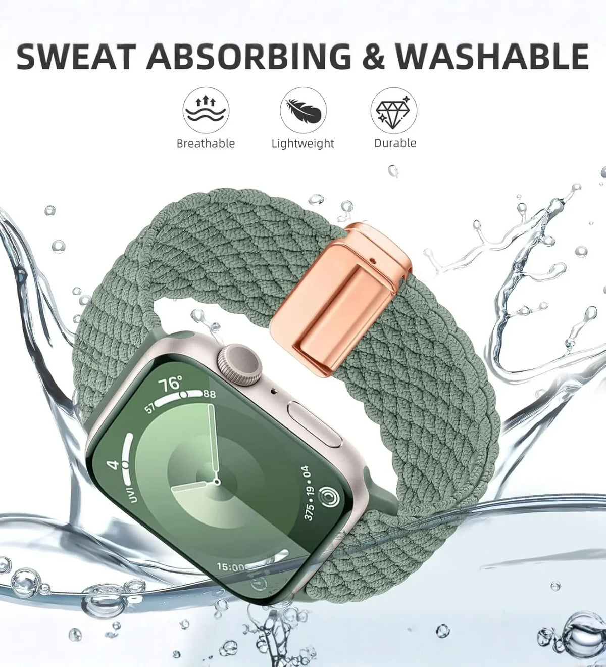 Magnetic Buckle Braided Loop Band for Apple Watch - Green Nylon Strap