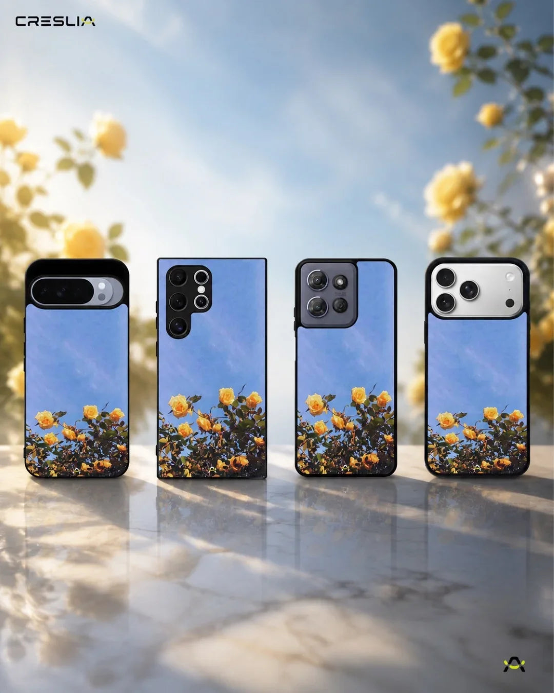 Yellow Roses Sky Phone Case - Cheerful Yellow & Blue Print for iPhone, Samsung, Pixel, OnePlus & Vivo