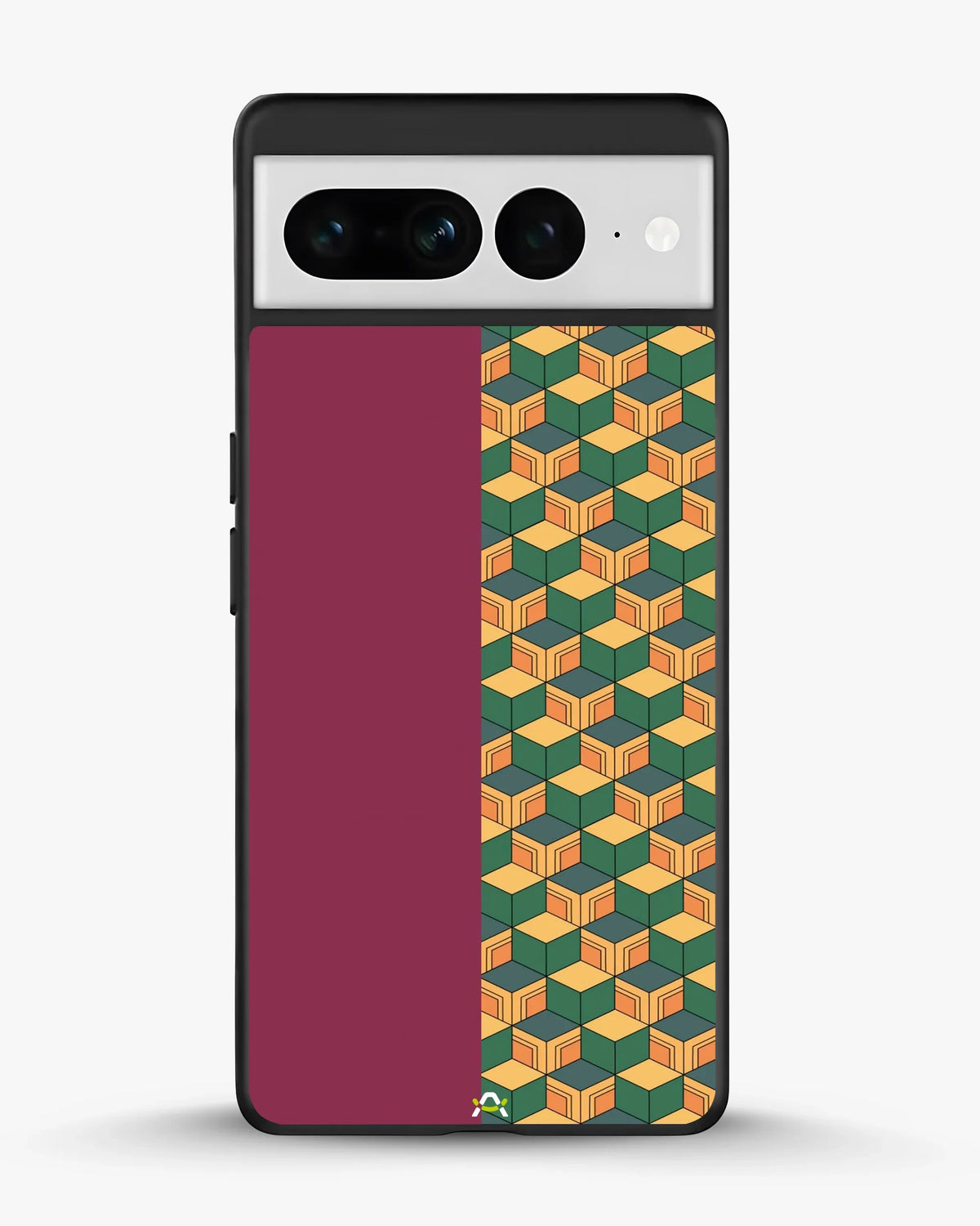 3D Cube Pattern Phone Case - Yellow & Burgundy Geometric Print for iPhone, Samsung, Pixel, OnePlus & Vivo