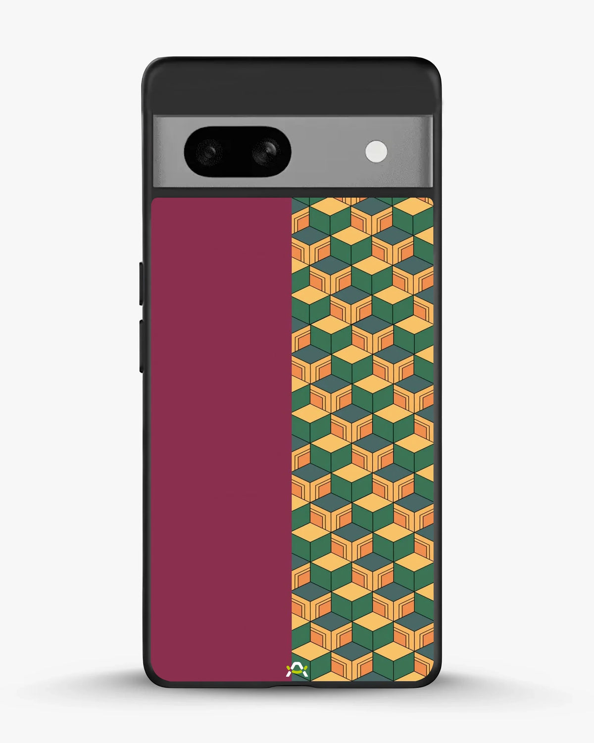 3D Cube Pattern Phone Case - Yellow & Burgundy Geometric Print for iPhone, Samsung, Pixel, OnePlus & Vivo