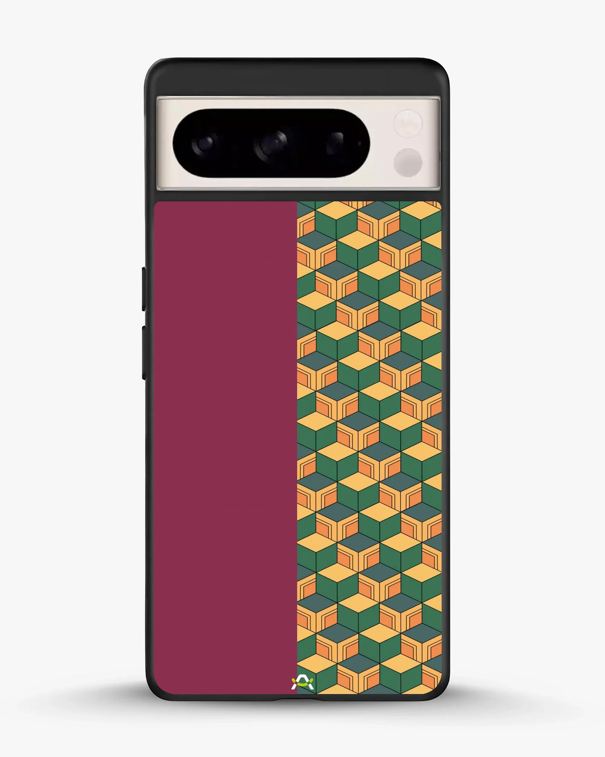 3D Cube Pattern Phone Case - Yellow & Burgundy Geometric Print for iPhone, Samsung, Pixel, OnePlus & Vivo