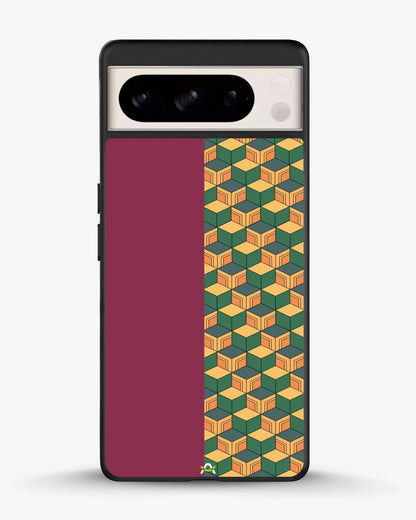 3D Cube Pattern Phone Case - Yellow & Burgundy Geometric Print for iPhone, Samsung, Pixel, OnePlus & Vivo