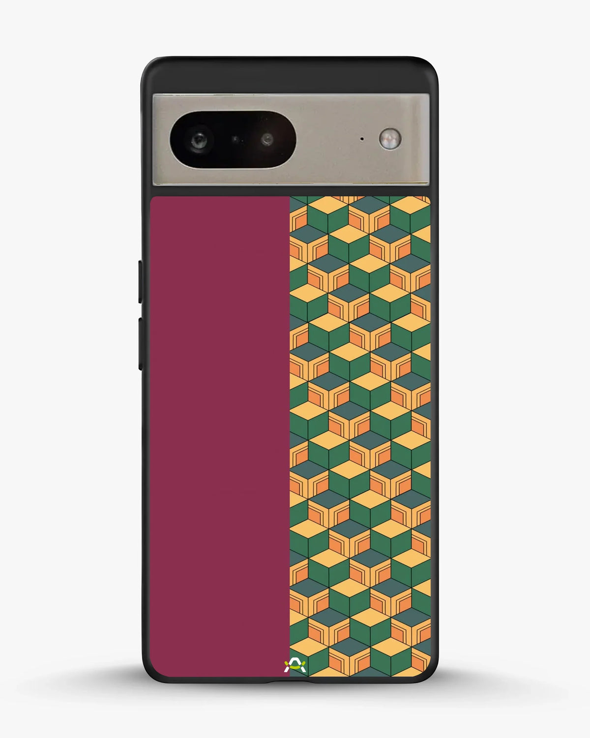 3D Cube Pattern Phone Case - Yellow & Burgundy Geometric Print for iPhone, Samsung, Pixel, OnePlus & Vivo
