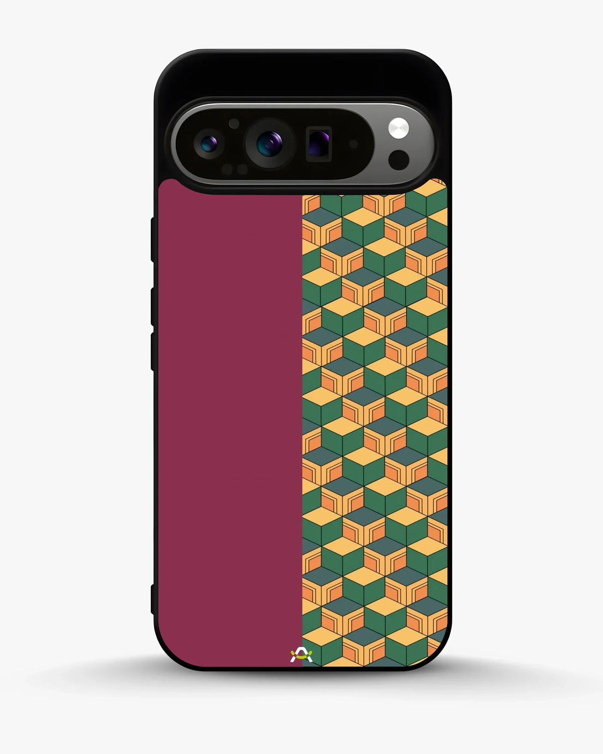 3D Cube Pattern Phone Case - Yellow & Burgundy Geometric Print for iPhone, Samsung, Pixel, OnePlus & Vivo