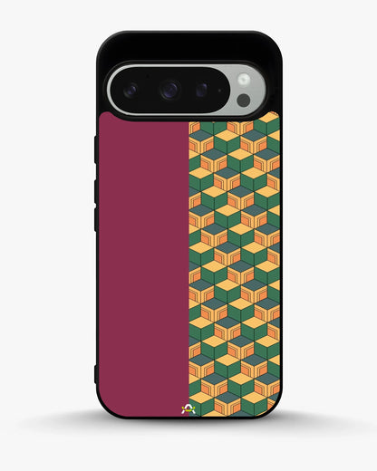 3D Cube Pattern Phone Case - Yellow & Burgundy Geometric Print for iPhone, Samsung, Pixel, OnePlus & Vivo