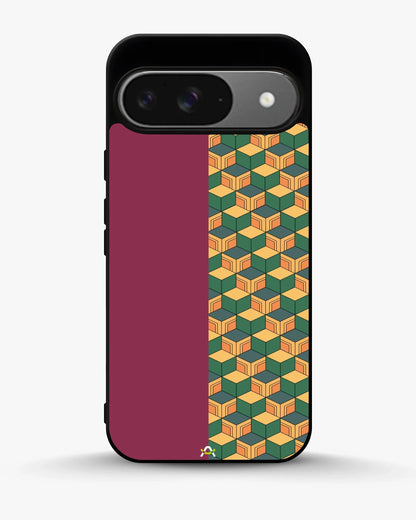 3D Cube Pattern Phone Case - Yellow & Burgundy Geometric Print for iPhone, Samsung, Pixel, OnePlus & Vivo