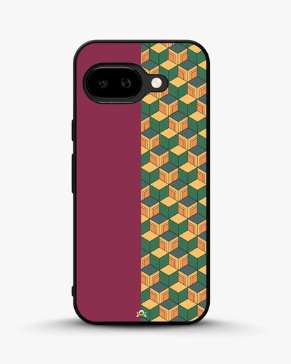 3D Cube Pattern Phone Case - Yellow & Burgundy Geometric Print for iPhone, Samsung, Pixel, OnePlus & Vivo