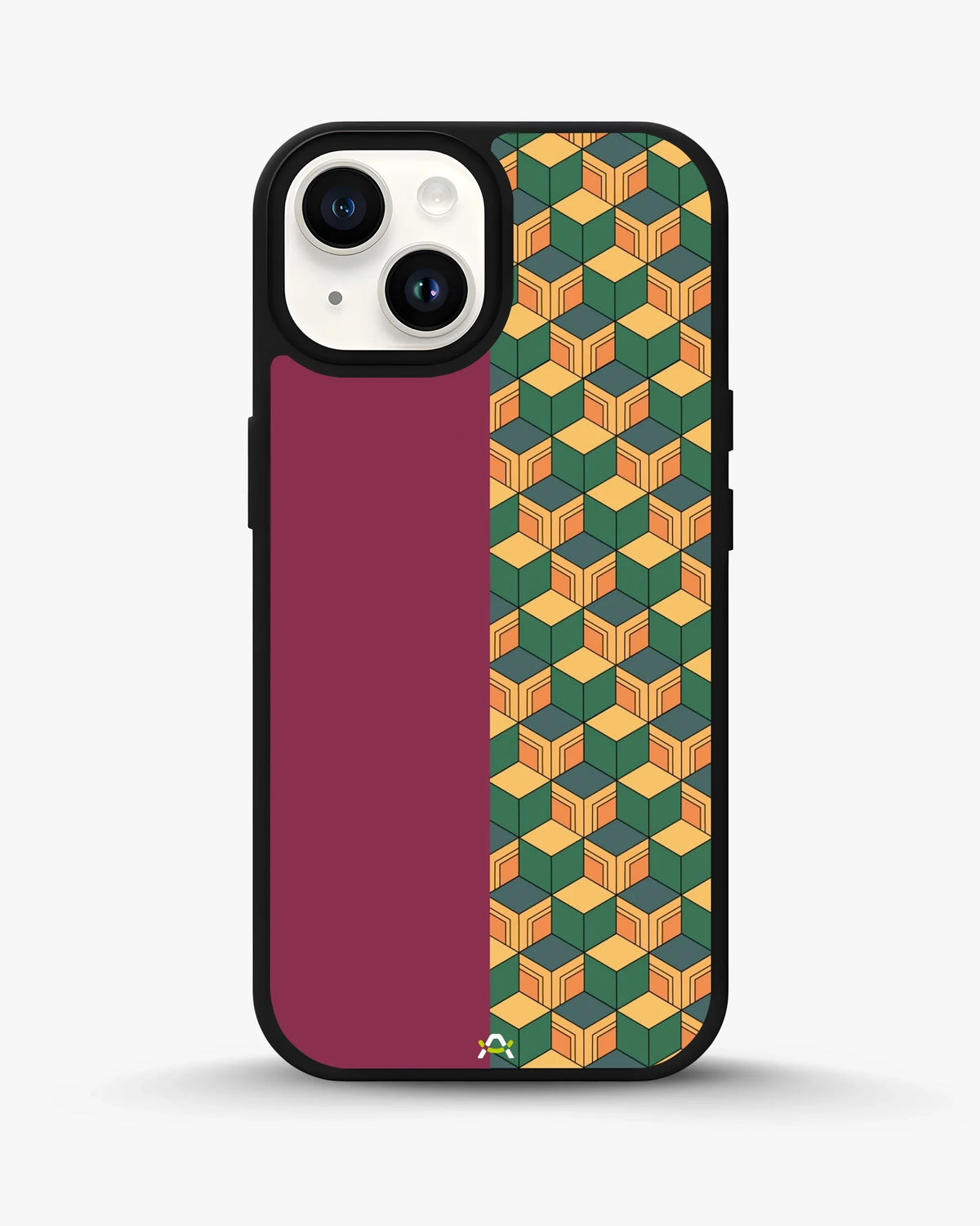 3D Cube Pattern Phone Case - Yellow & Burgundy Geometric Print for iPhone, Samsung, Pixel, OnePlus & Vivo