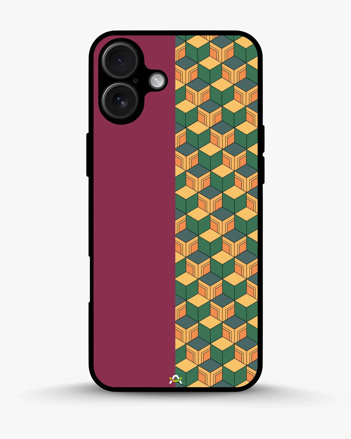 3D Cube Pattern Phone Case - Yellow & Burgundy Geometric Print for iPhone, Samsung, Pixel, OnePlus & Vivo