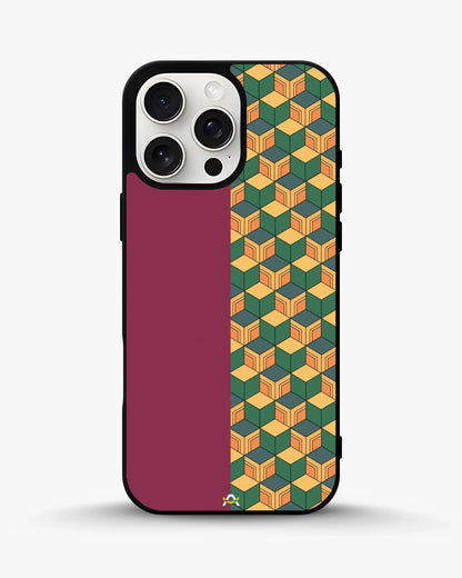 3D Cube Pattern Phone Case - Yellow & Burgundy Geometric Print for iPhone, Samsung, Pixel, OnePlus & Vivo