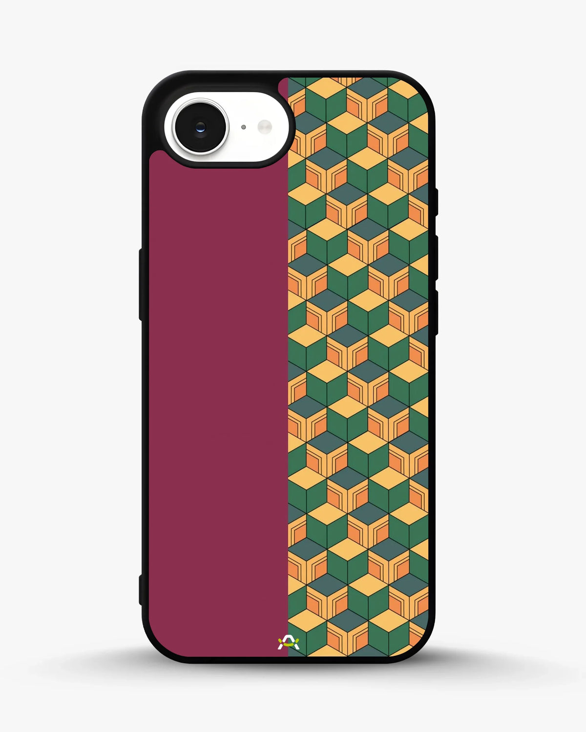 3D Cube Pattern Phone Case - Yellow & Burgundy Geometric Print for iPhone, Samsung, Pixel, OnePlus & Vivo
