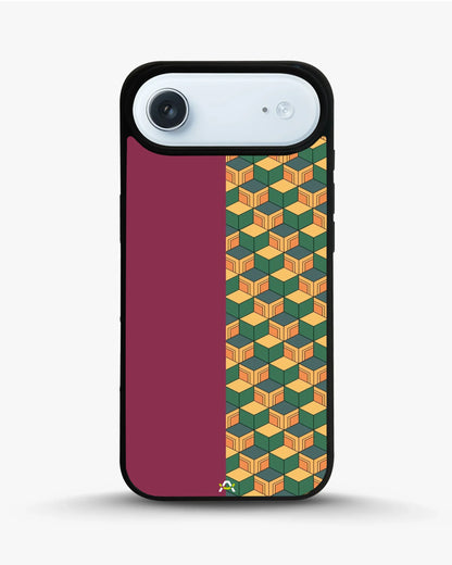 3D Cube Pattern Phone Case - Yellow & Burgundy Geometric Print for iPhone, Samsung, Pixel, OnePlus & Vivo
