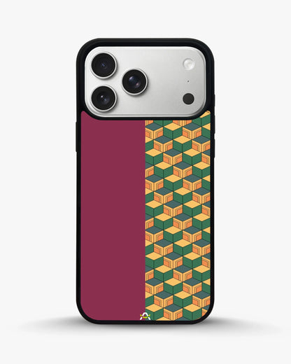 3D Cube Pattern Phone Case - Yellow & Burgundy Geometric Print for iPhone, Samsung, Pixel, OnePlus & Vivo