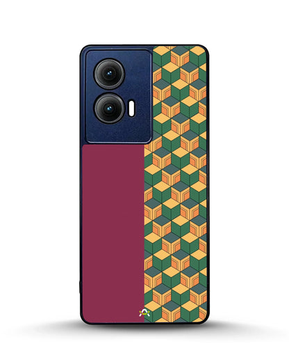 3D Cube Pattern Phone Case - Yellow & Burgundy Geometric Print for iPhone, Samsung, Pixel, OnePlus & Vivo