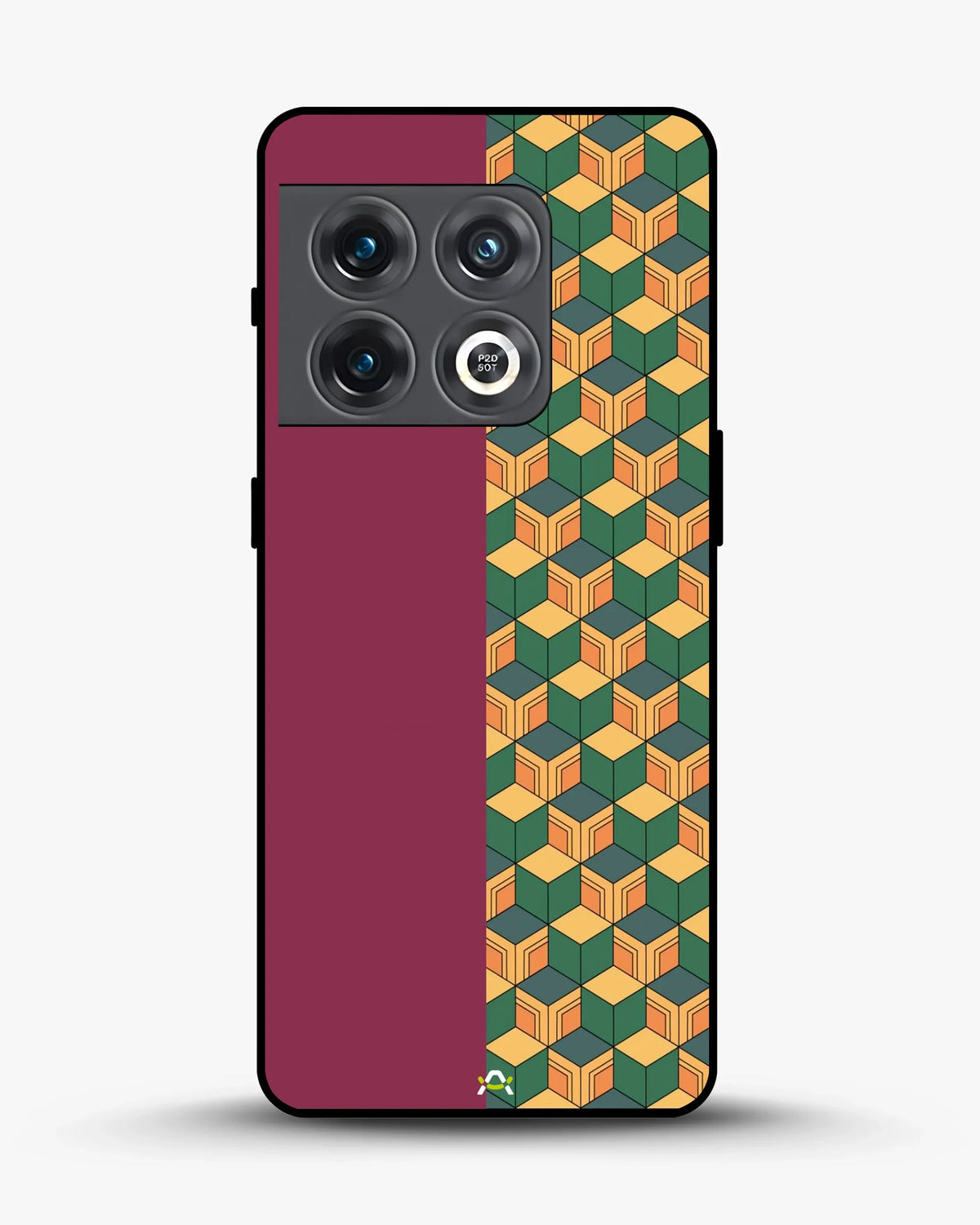 3D Cube Pattern Phone Case - Yellow & Burgundy Geometric Print for iPhone, Samsung, Pixel, OnePlus & Vivo