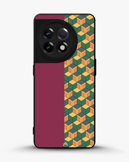 3D Cube Pattern Phone Case - Yellow & Burgundy Geometric Print for iPhone, Samsung, Pixel, OnePlus & Vivo