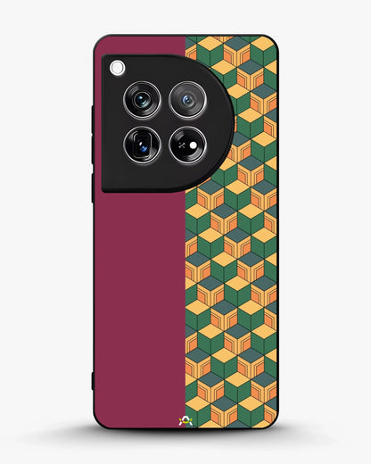3D Cube Pattern Phone Case - Yellow & Burgundy Geometric Print for iPhone, Samsung, Pixel, OnePlus & Vivo
